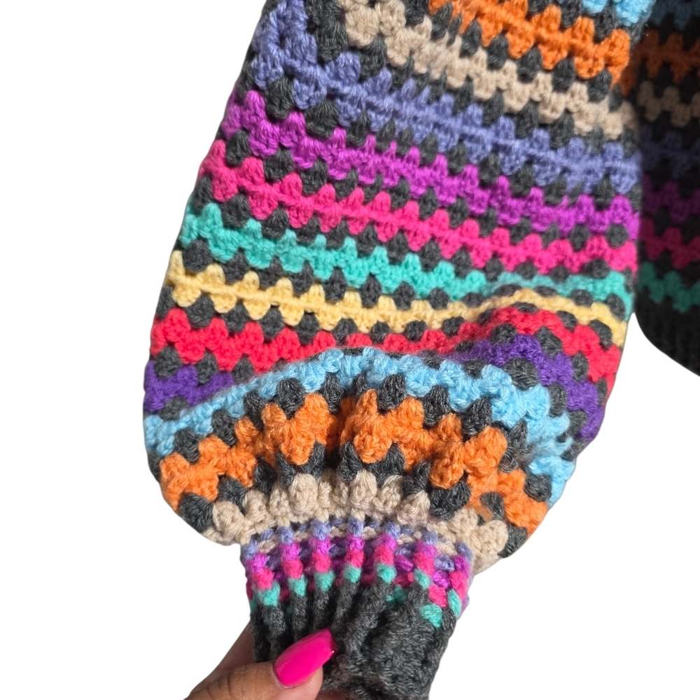 HANDMADE CROCHET OPEN FRONT GRANNY CARDIGAN SWEATER SZ M - Picture 7 of 9